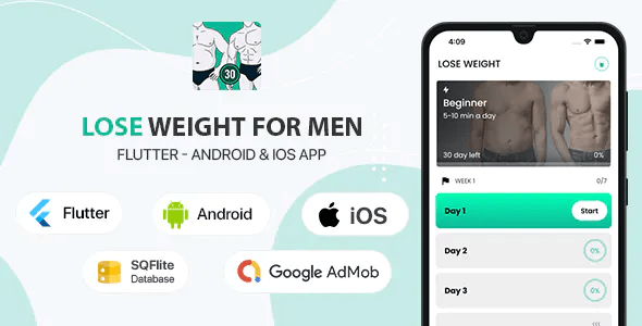 Men Lose Weight & Water Reminder - Flutter App for Android & iOS