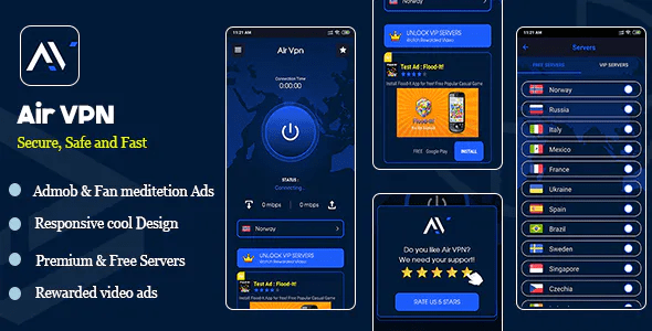 Air VPN - Android App Source Code - Google AdMob - Facebook Ads - Reward Video Ads