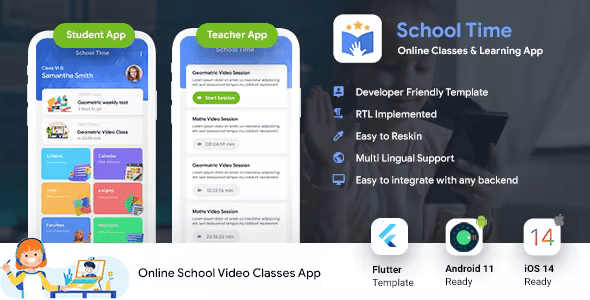 Online Class & School App - Coaching App Template - Android + iOS - Flutter 2 - School Time