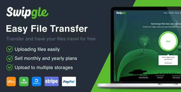 Swipgle - Easy File Transfer (SAAS) + Wasabi Cloud + Digitalocean Storage Add-on