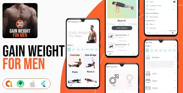 Weight Gain for Men -Flutter - Android & iOS App - Workout App - Fitness App