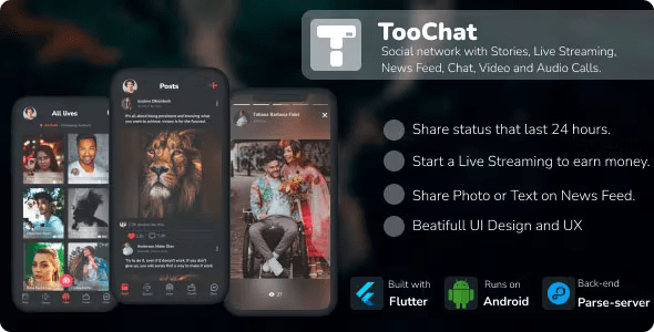 TOOCHAT - SOCIAL NETWORK WITH STORIES, LIVE STREAMING, NEWS FEED, CHAT, VIDEO AND AUDIO CALLS