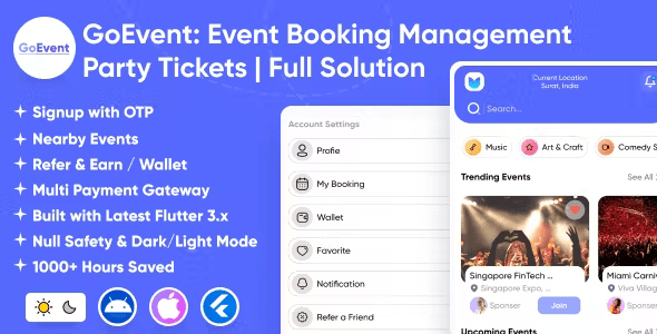 GoEvent - Event Booking Management - Event Planner - Ticket Booking - Flutter Full Solution App
