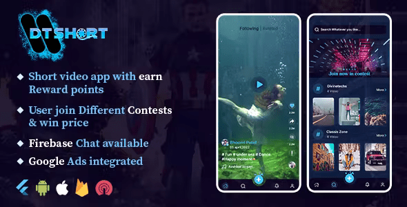 DTShort - TikTok clone - Short Video flutter full app - android - ios - Admin panel