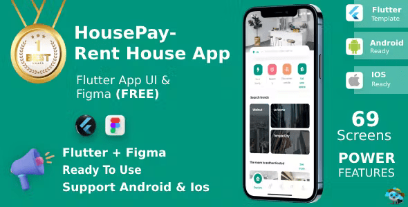 Rent Home App | UI Kit | Flutter | Figma FREE | HousePay