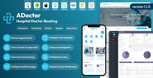 ADoctor - Hospital Doctor Booking Android and iOS App | Website | Admin Panel