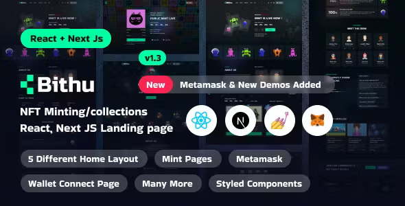 Bithu - NFT Minting/Collection React, Next JS Landing Page Template