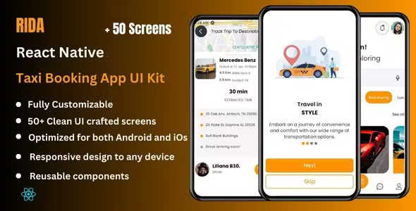 Rida - Taxi Booking App Template UI KIT | React Native