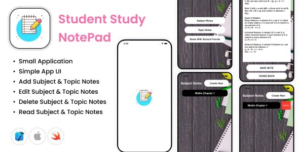 Student Study Notepad - iOS App - Subject Notes - Topic Notes - Digital Study Notepad