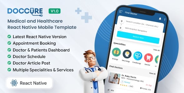 Doccure - React Native On Demand Doctor Appointment Booking Mobile App Template