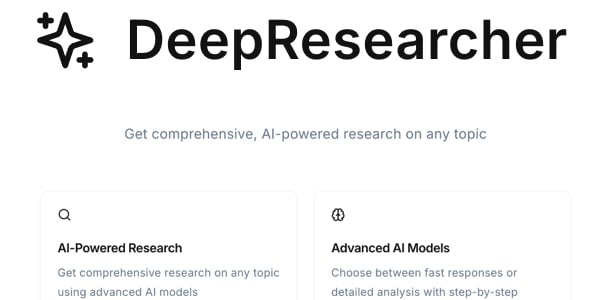 DeepResearcher - Perplexity AI inspired Full App Template, Web App, Web App, React, DeepSeek R1 & V3