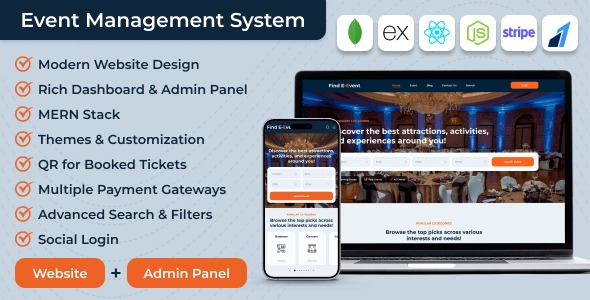 Find E-Event - Event Management System & Ticket Booking Website with Admin Panel (MERN Stack)