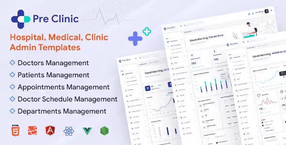 Preclinic - Medical, Hospital & Clinic Admin Dashboard Template (HTML, React, Angular 20, Laravel)