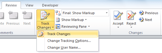 Track Changes - Microsoft Word Document