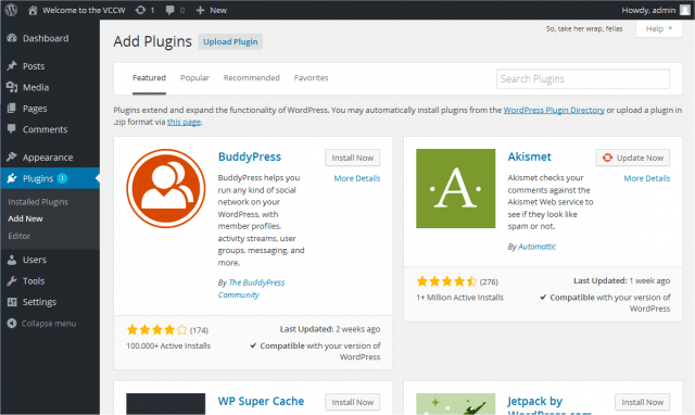 · click the red download button to transfer the . Plugins Add New Screen « WordPress Codex