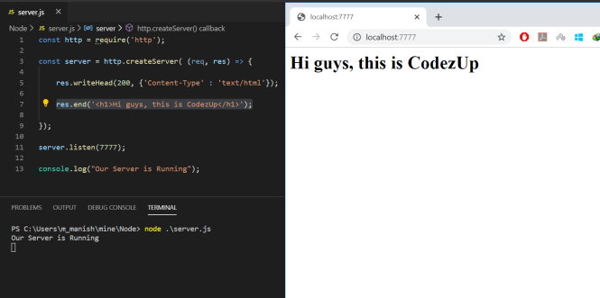 Create a HTTP Web Server in Node js HTML Output