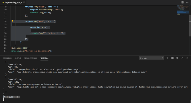Making Get Request to Server and fetch JSON Data and then close the server