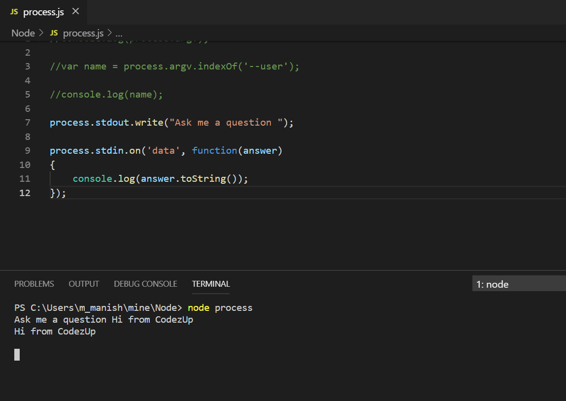 Process Object Standard Output Example