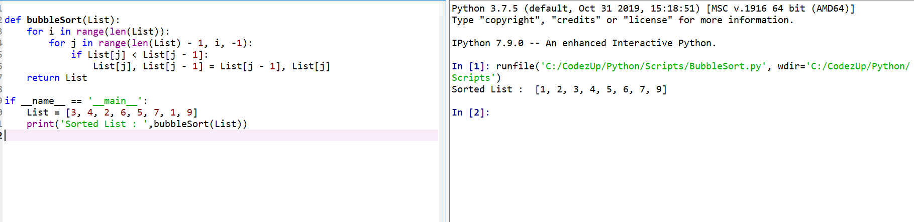 Bubble Sort implementation example in Python | Codez Up