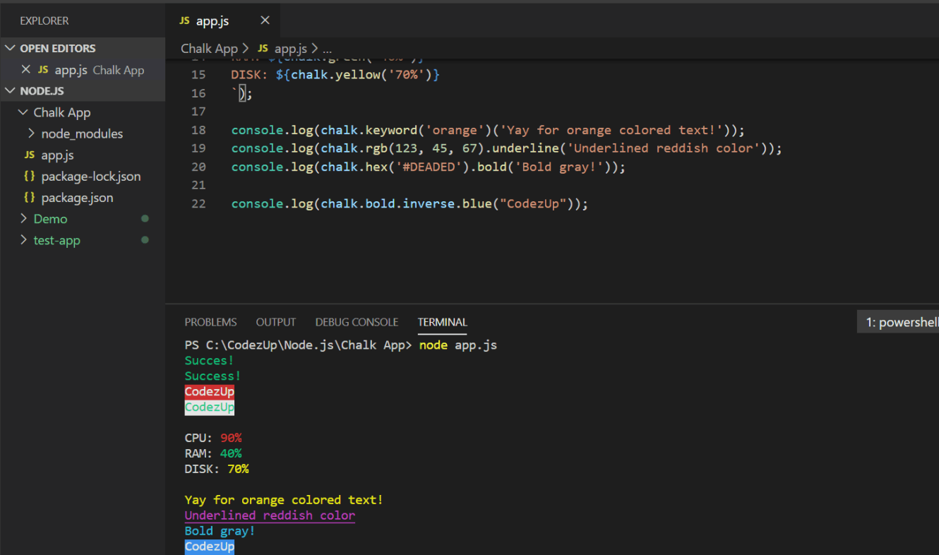 Chalk Library NPM Package in Node.js Codez Up
