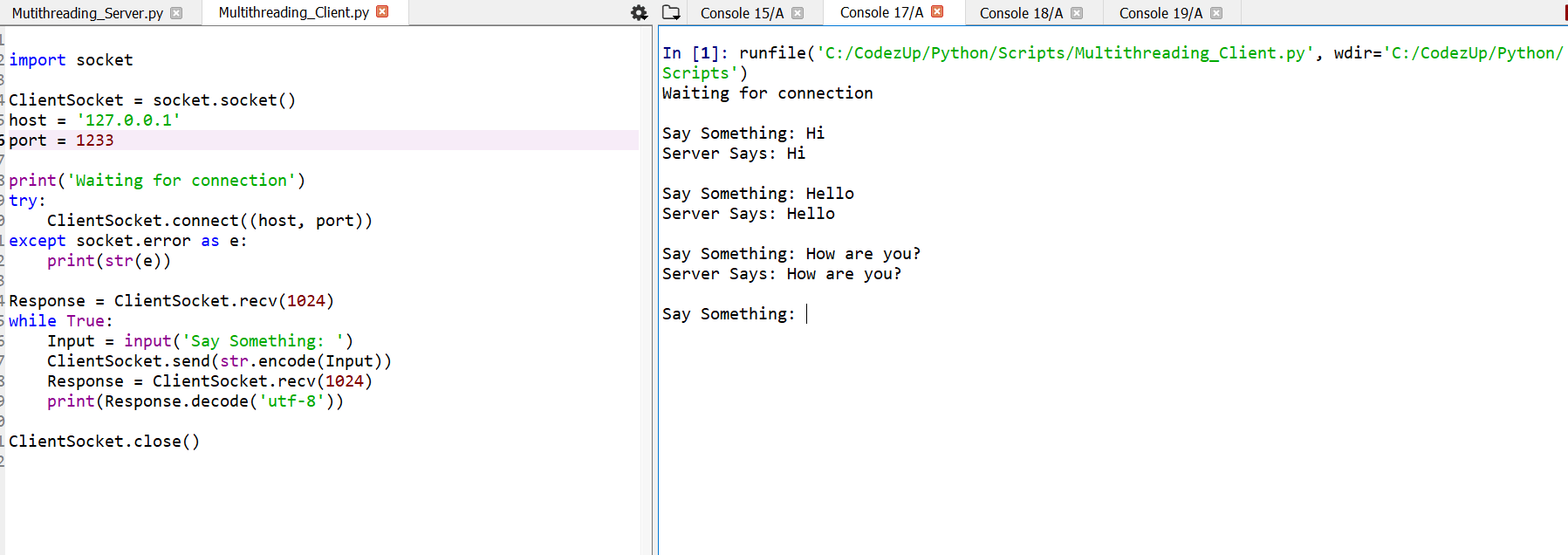 Socket Server with Multiple Clients | Multithreading | Python