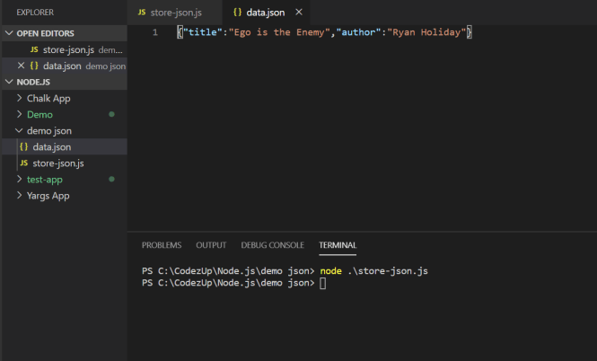 Create New JSON file using Write File SYNC method of fs module