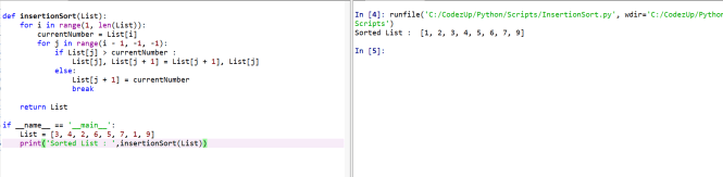 Insertion Sort implementation example in Python Output