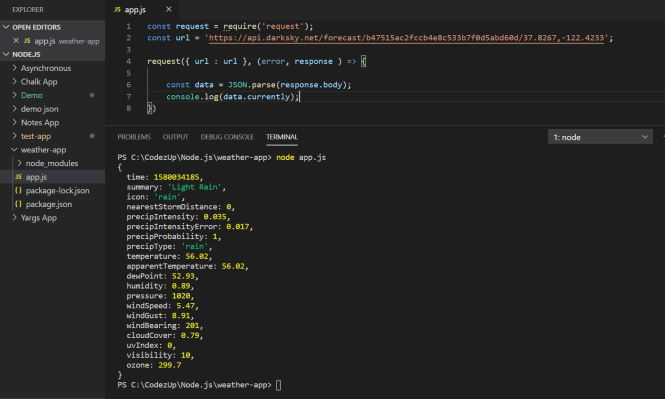 JSON Parse accessing currently property and console it node js