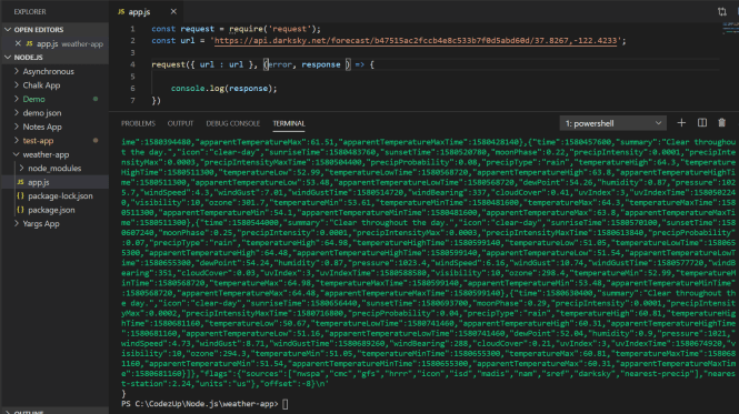 Simple make request and console log in Node js