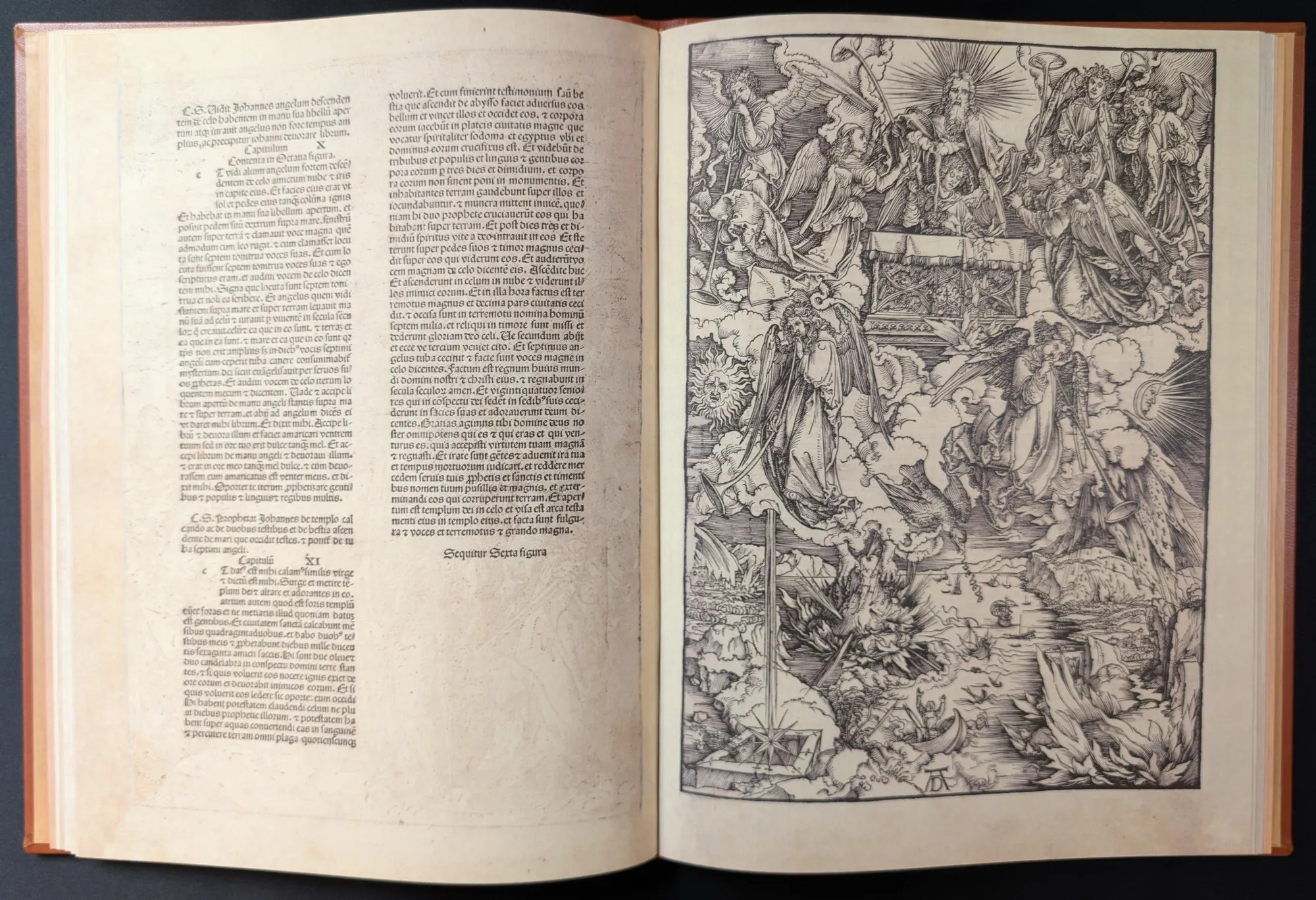 Imagen del facsímil del Apocalipsis de Alberto Durero: Estampa 7, Siete ángeles con trompetas, Editorial cARTEm