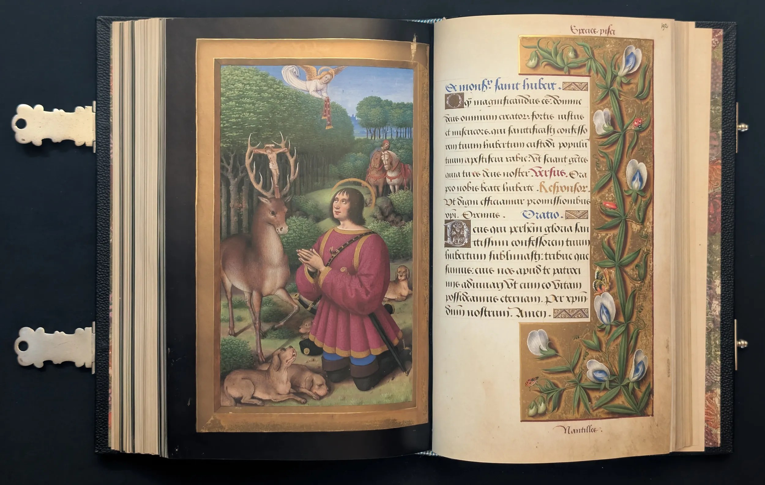 Grandes Horas de Ana de Bretaña, Editorial Moleiro, folio 191v Del señor san Huberto, 192r Sufragio del señor san Huberto
