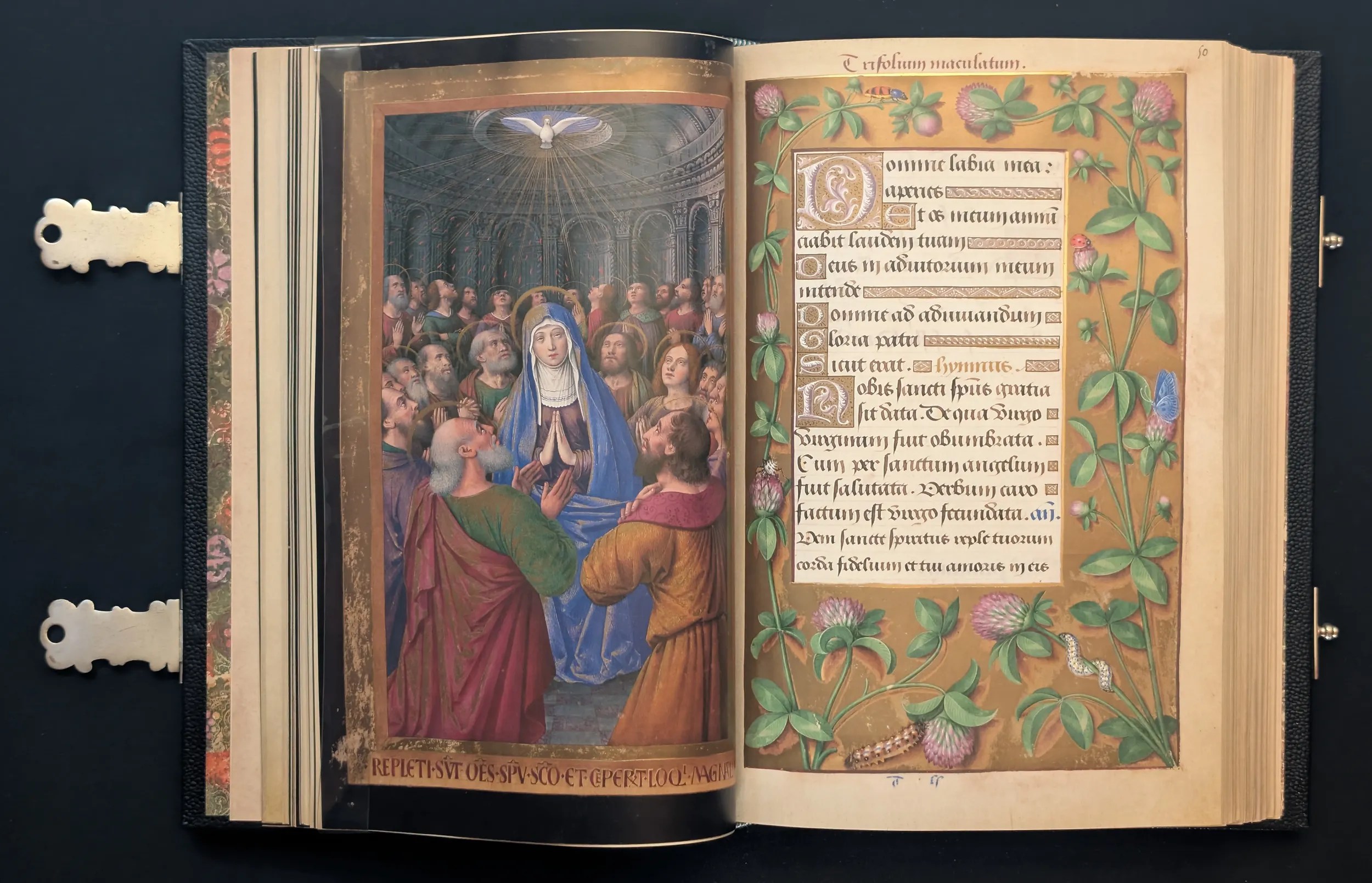 Grandes Horas de Ana de Bretaña, Editorial Moleiro, folio 49v Pentecostés, 50r Inicio de las horas del Espíritu Santo