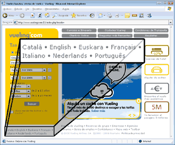 Captura de pantalla da web de Vueling