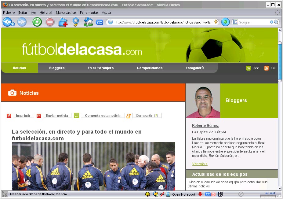 Futboldelacasa.com prometía retransmitir o encontro da selección mediante streaming