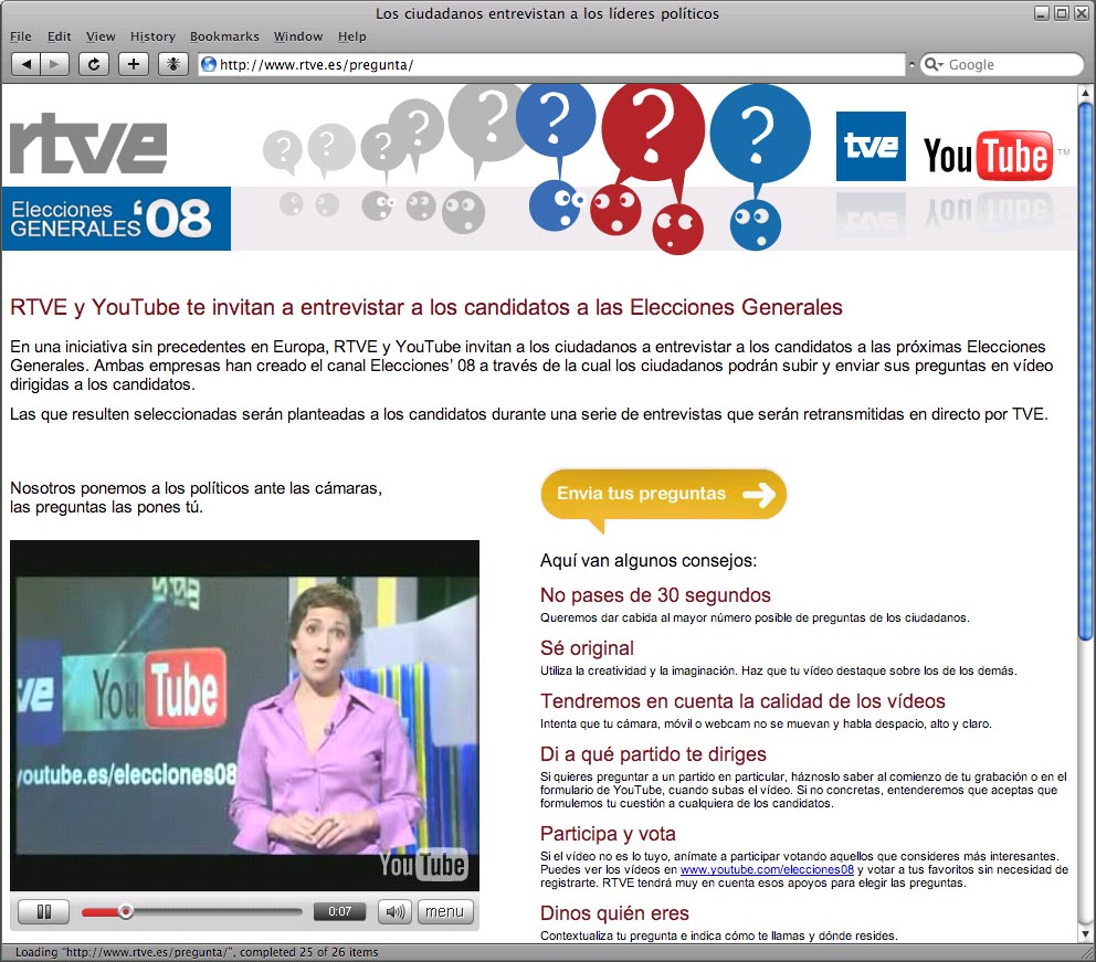 RTVE explica nunha web cómo remitir preguntas ós políticos
