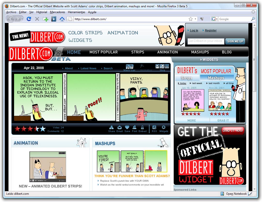 A web de Dilbert inclúe moitas novidades que permiten certa participación dos usuarios