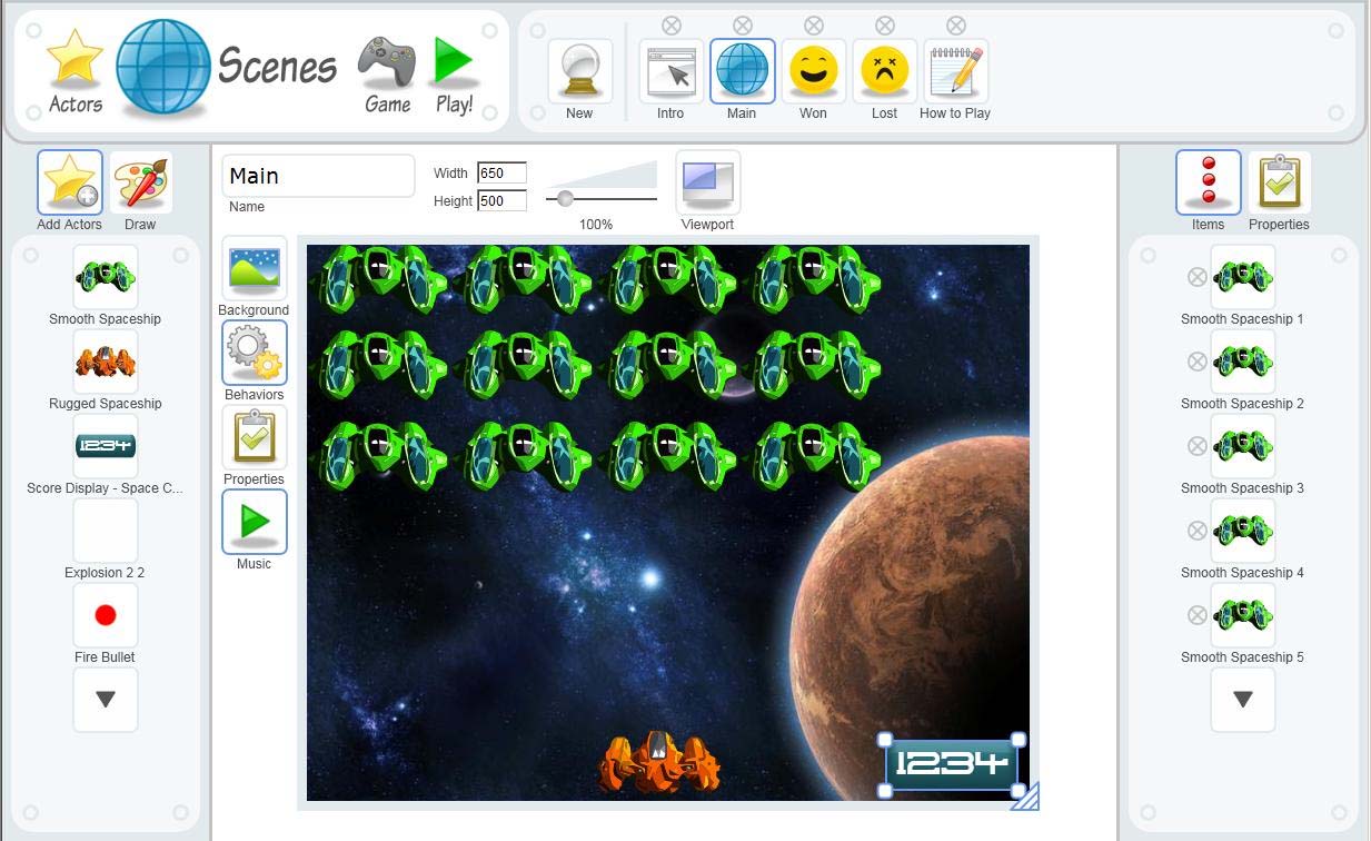 O Game Creator de Popfly nos permite facer xogos coma o Space Invaders