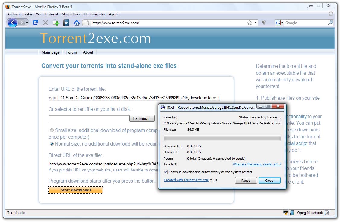 O novo servizo permite converter torrents en executables