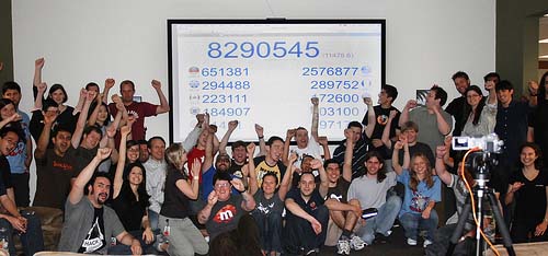 O equipo de Mozilla celebrando o éxito de descargas do Firefox 3 capturado pola cámara de Clare Bayley