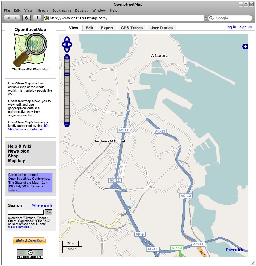 A Coruña vista no Open Street Map