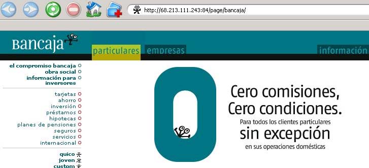 Imaxe dunha das páxinas webs que suplantaban á de Bancaja