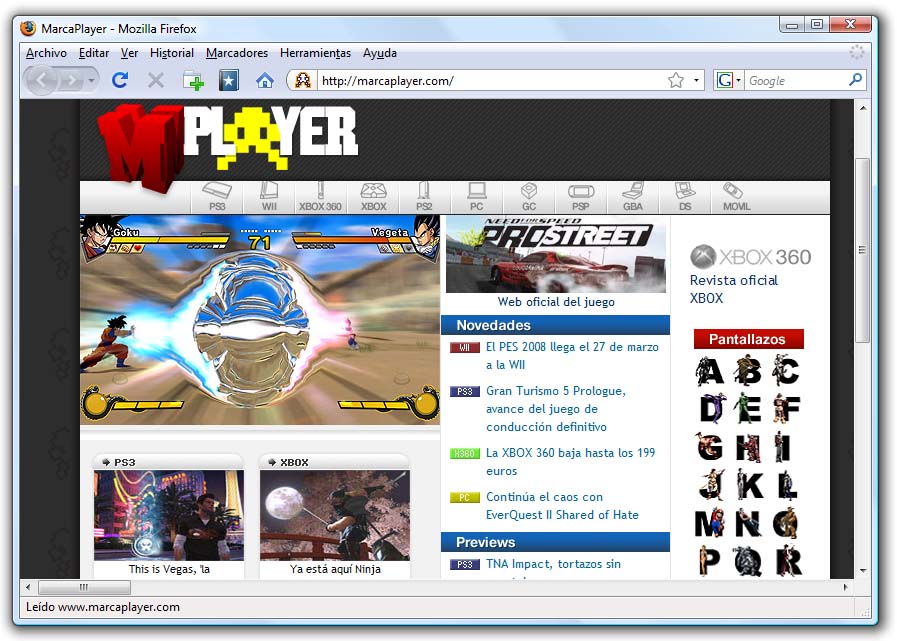 Páxina web da futura revista de videoxogos