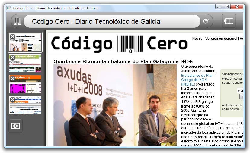 A versión de escritorio do Fennec nos permite comprobar cómo se verán distintas páxinas web no futuro navegador