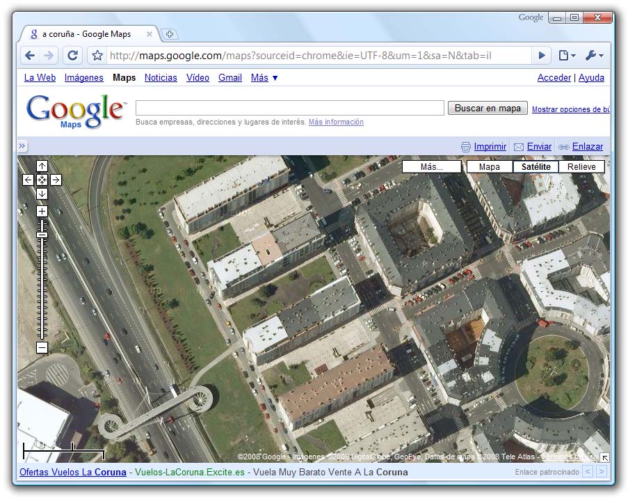 Google Maps visto dende o navegador web Chrome
