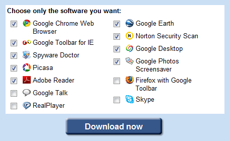 O Firefox está desmarcado por defecto no Google Pack