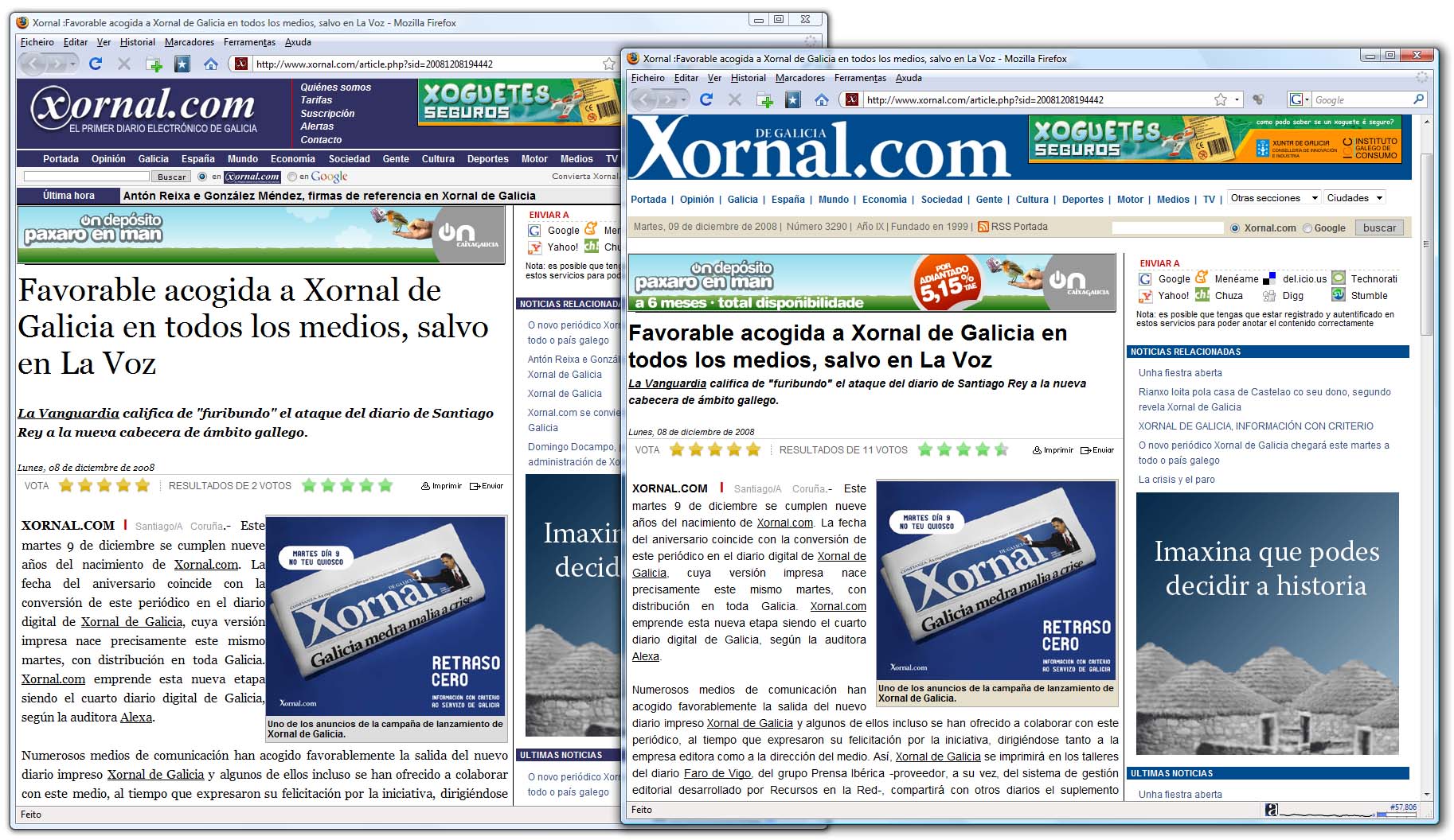 Os cambios en Xornal.com foron moi lixeiros na súa transformación na edición dixital do Xornal de Galicia