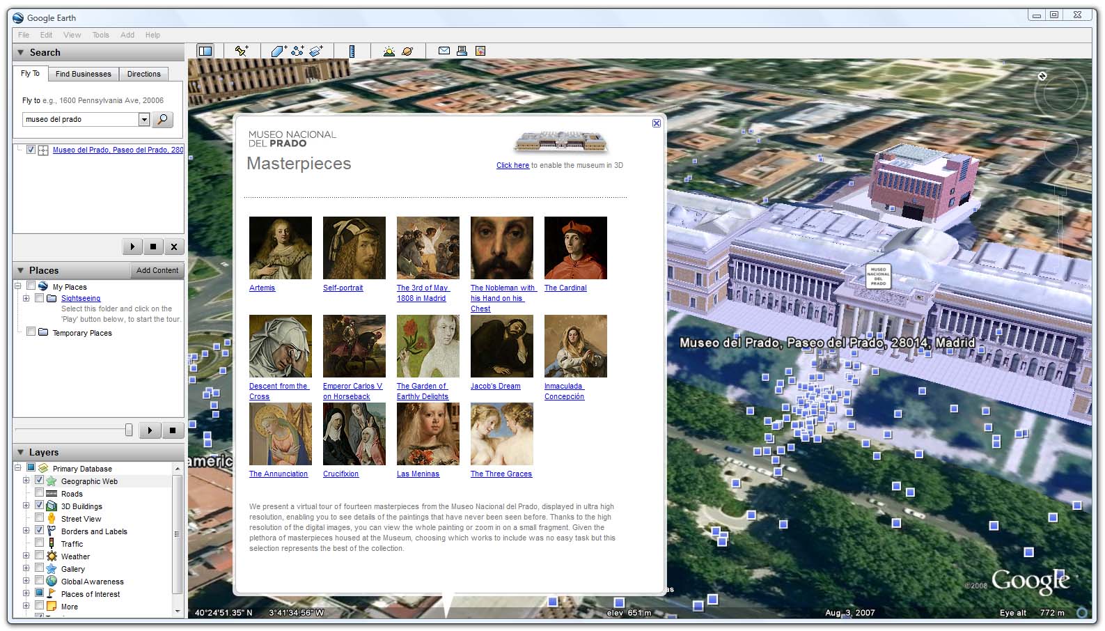 Google Earth permite ver as 14 obras máis representativas do Prado