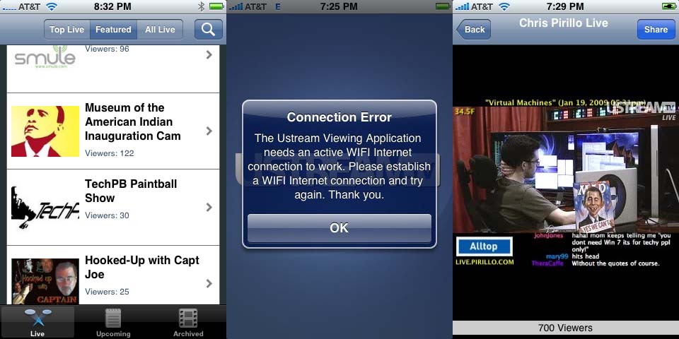 Varias imaxes da aplicación para o iPhone e iPod Touch