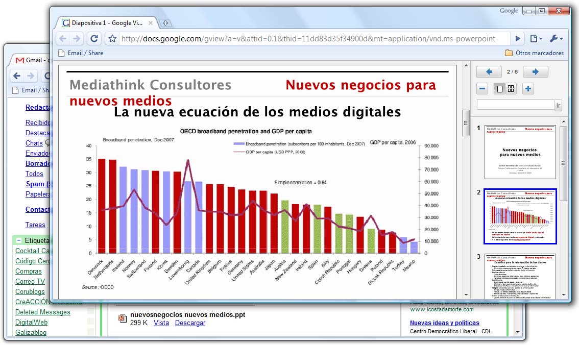 Accedendo a un documento de PowerPoint dende Gmail