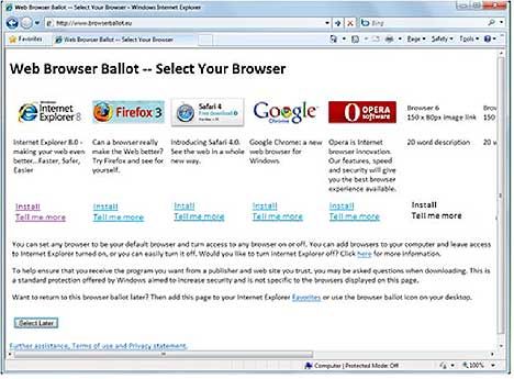 Os usuarios de Windows 7 en Europa poderían elixir un navegador web alternativo a través da chamada Browser Ballot Screen